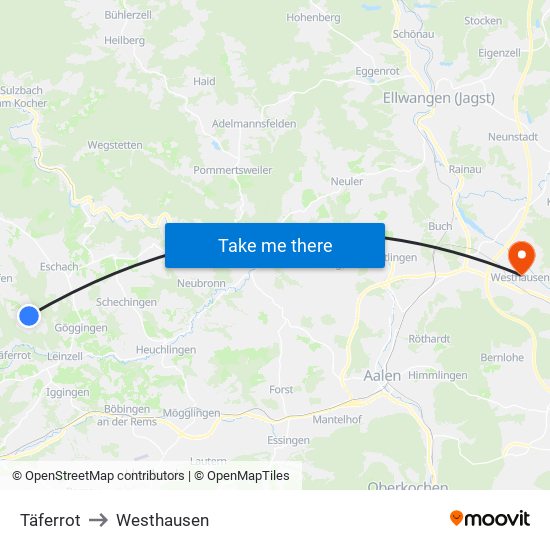 Täferrot to Westhausen map