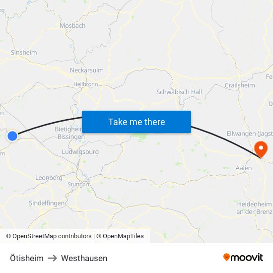 Ötisheim to Westhausen map