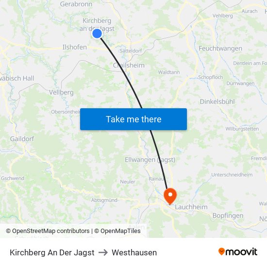 Kirchberg An Der Jagst to Westhausen map