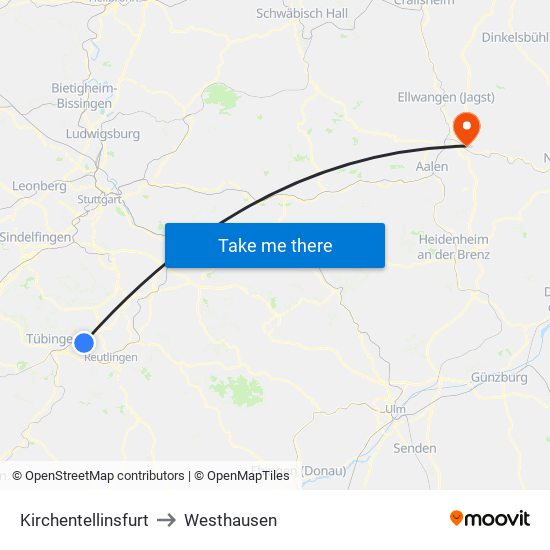 Kirchentellinsfurt to Westhausen map