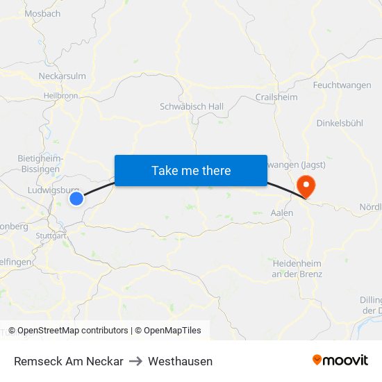 Remseck Am Neckar to Westhausen map