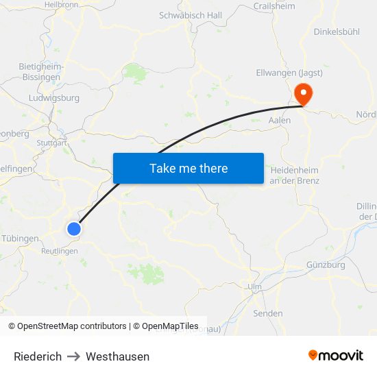 Riederich to Westhausen map