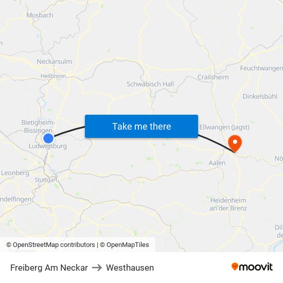 Freiberg Am Neckar to Westhausen map