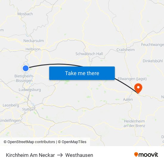 Kirchheim Am Neckar to Westhausen map