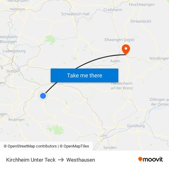 Kirchheim Unter Teck to Westhausen map