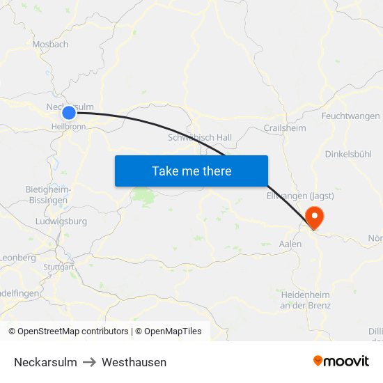 Neckarsulm to Westhausen map