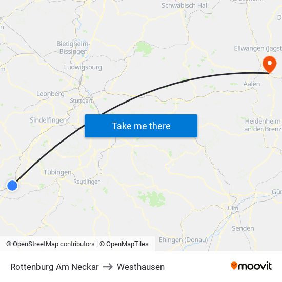 Rottenburg Am Neckar to Westhausen map
