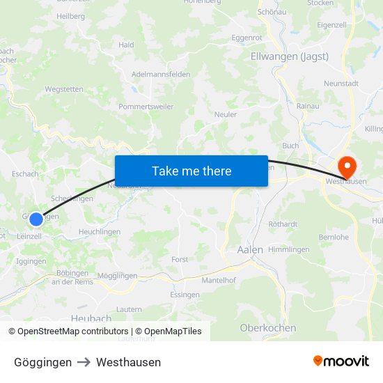 Göggingen to Westhausen map