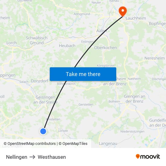 Nellingen to Westhausen map