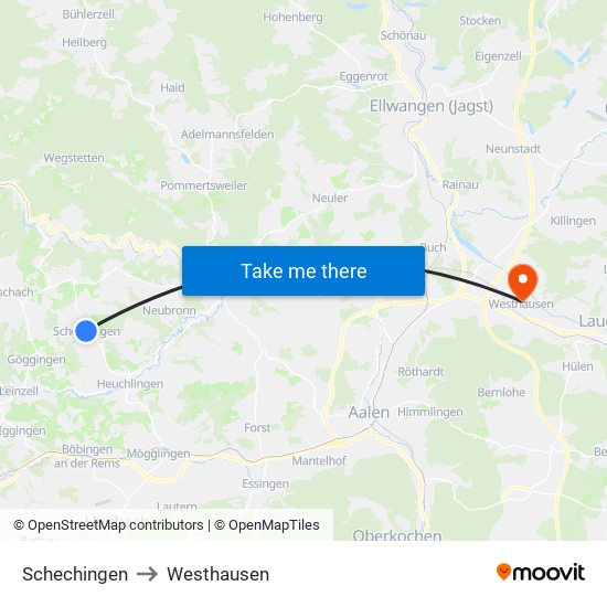 Schechingen to Westhausen map