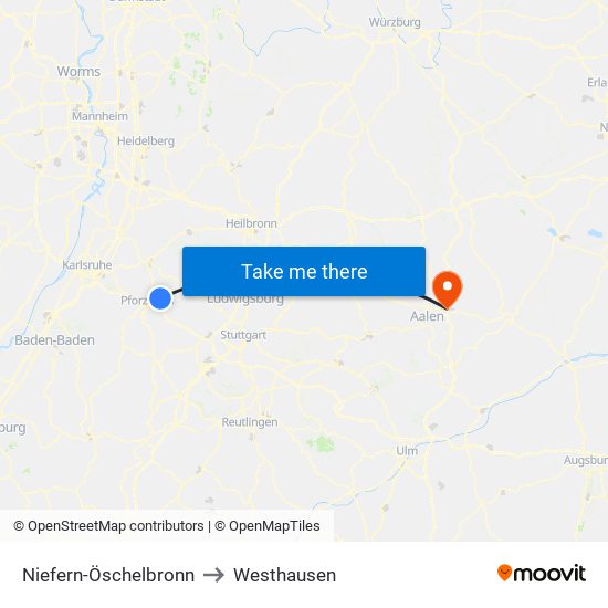Niefern-Öschelbronn to Westhausen map