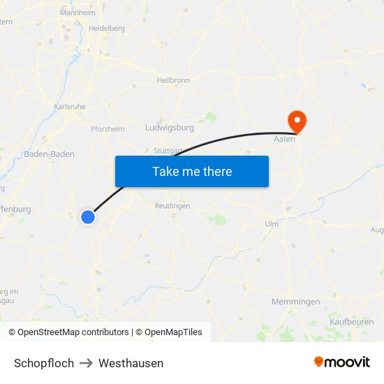 Schopfloch to Westhausen map