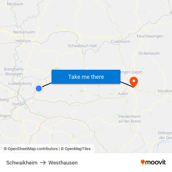 Schwaikheim to Westhausen map