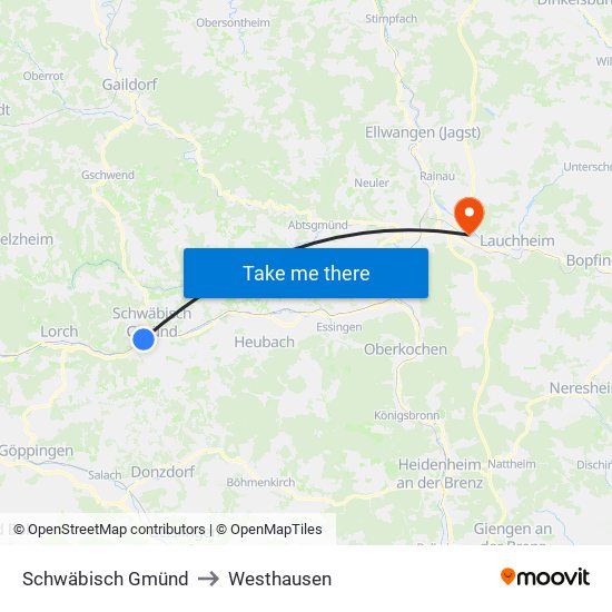 Schwäbisch Gmünd to Westhausen map
