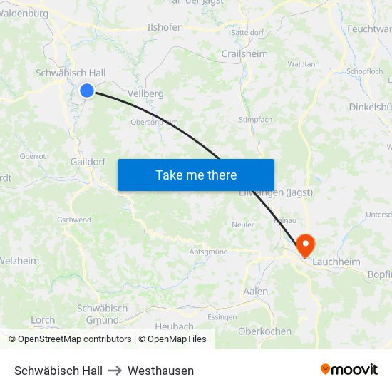 Schwäbisch Hall to Westhausen map