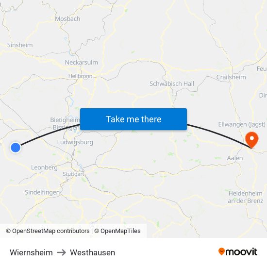 Wiernsheim to Westhausen map