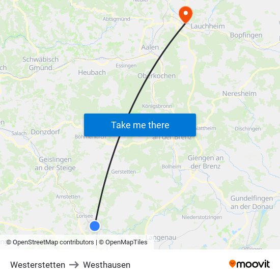 Westerstetten to Westhausen map
