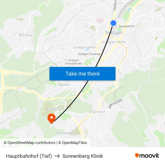 Hauptbahnhof (Tief) to Sonnenberg Klinik map