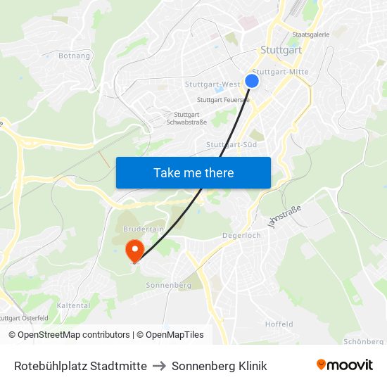 Rotebühlplatz Stadtmitte to Sonnenberg Klinik map