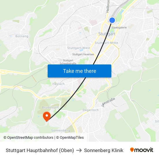 Stuttgart Hauptbahnhof (Oben) to Sonnenberg Klinik map