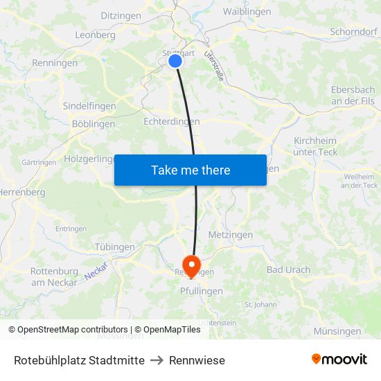 Rotebühlplatz Stadtmitte to Rennwiese map