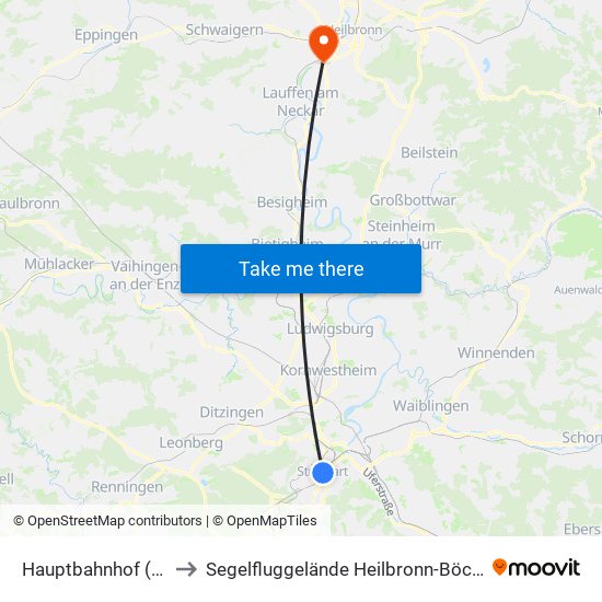 Hauptbahnhof (Tief) to Segelfluggelände Heilbronn-Böckingen map