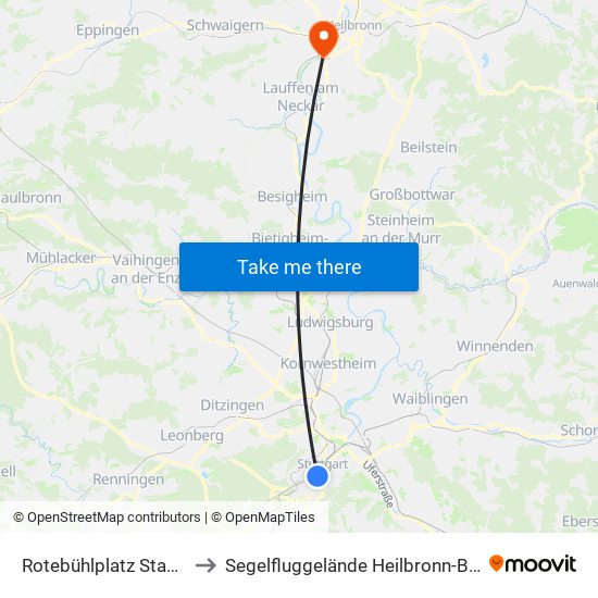 Rotebühlplatz Stadtmitte to Segelfluggelände Heilbronn-Böckingen map