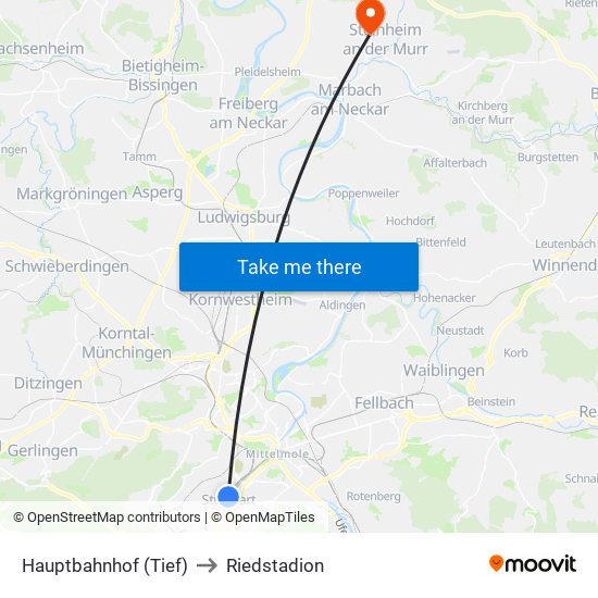 Hauptbahnhof (Tief) to Riedstadion map