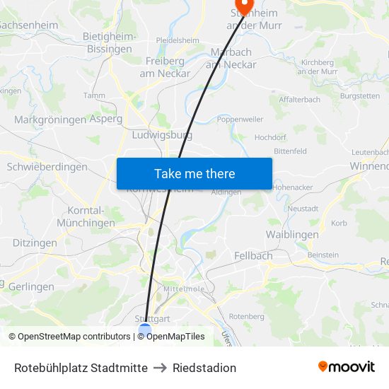 Rotebühlplatz Stadtmitte to Riedstadion map