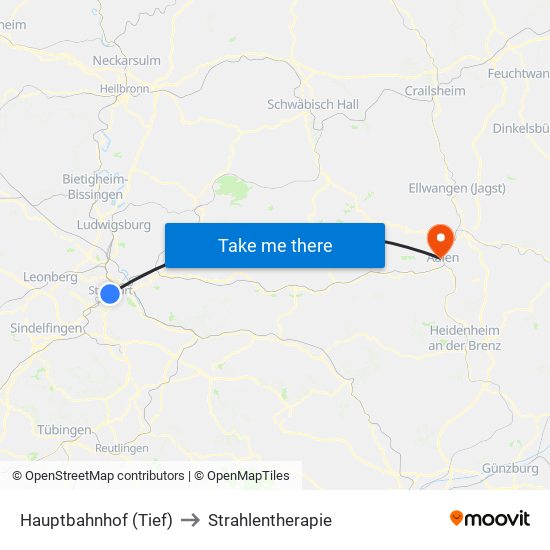 Hauptbahnhof (Tief) to Strahlentherapie map