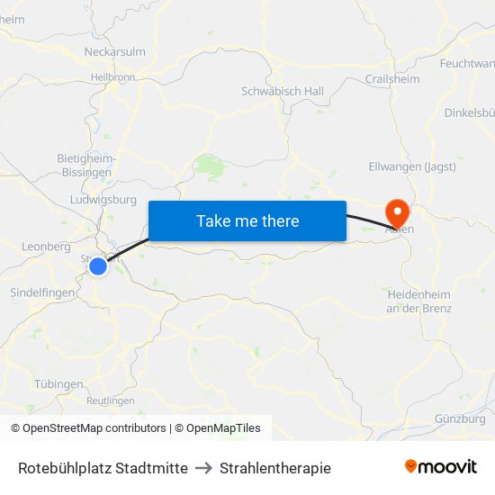 Rotebühlplatz Stadtmitte to Strahlentherapie map