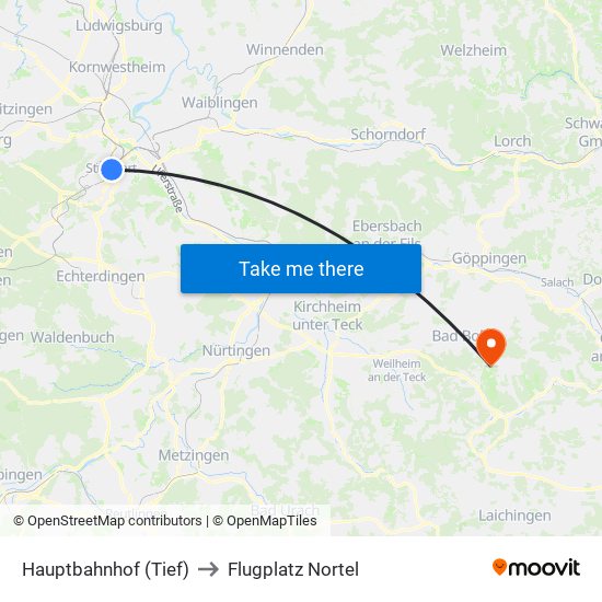 Hauptbahnhof (Tief) to Flugplatz Nortel map