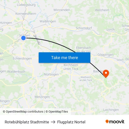 Rotebühlplatz Stadtmitte to Flugplatz Nortel map