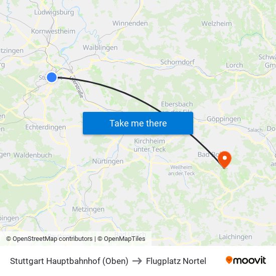 Stuttgart Hauptbahnhof (Oben) to Flugplatz Nortel map