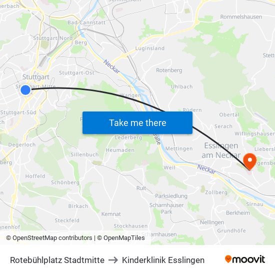 Rotebühlplatz Stadtmitte to Kinderklinik Esslingen map