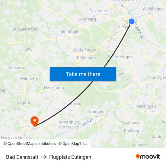 Bad Cannstatt to Flugplatz Eutingen map