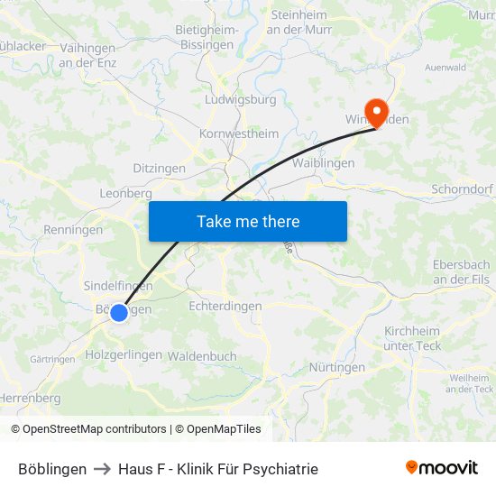 Böblingen to Haus F - Klinik Für Psychiatrie map