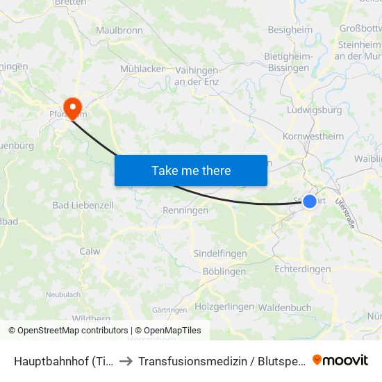 Hauptbahnhof (Tief) to Transfusionsmedizin / Blutspende map