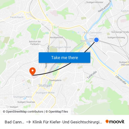 Bad Cannstatt to Klinik Für Kiefer- Und Gesichtschirurgie, Augenklinik map