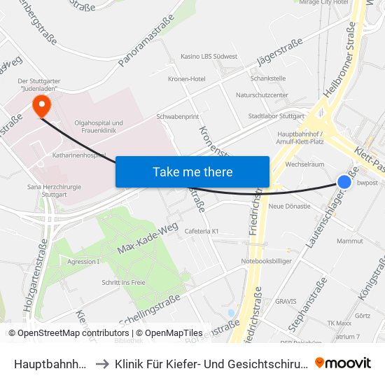 Hauptbahnhof (Tief) to Klinik Für Kiefer- Und Gesichtschirurgie, Augenklinik map