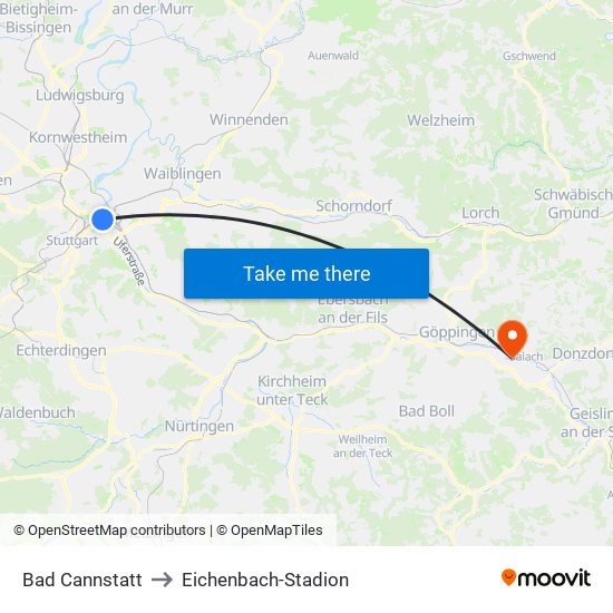 Bad Cannstatt to Eichenbach-Stadion map