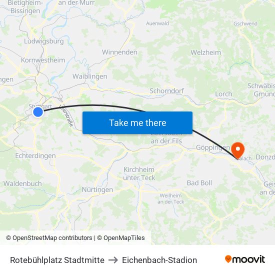 Rotebühlplatz Stadtmitte to Eichenbach-Stadion map