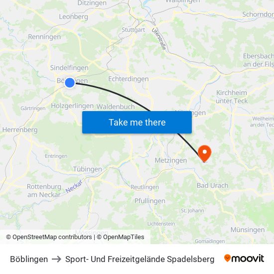 Böblingen to Sport- Und Freizeitgelände Spadelsberg map