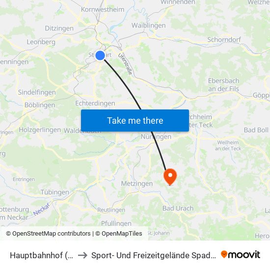 Hauptbahnhof (Tief) to Sport- Und Freizeitgelände Spadelsberg map