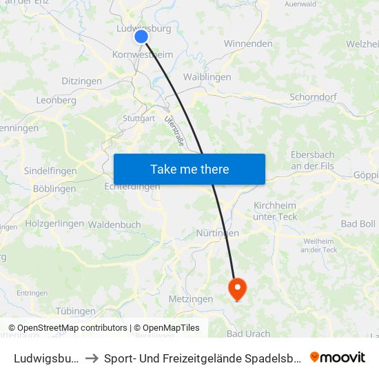 Ludwigsburg to Sport- Und Freizeitgelände Spadelsberg map