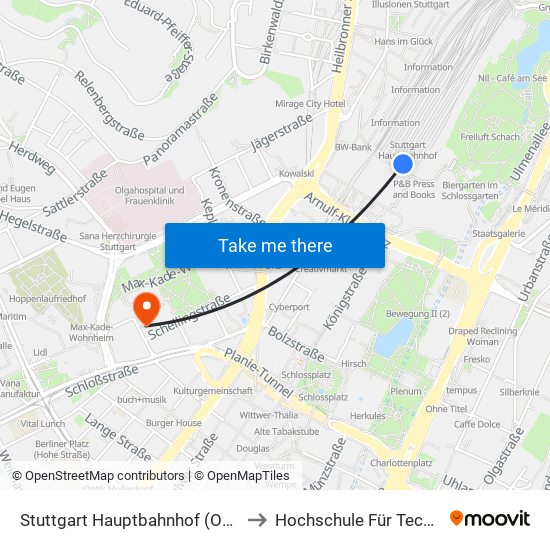 Stuttgart Hauptbahnhof (Oben) to Hochschule Für Technik map