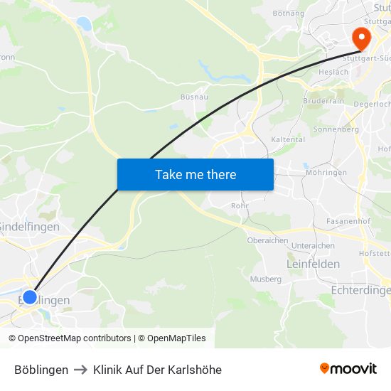 Böblingen to Klinik Auf Der Karlshöhe map