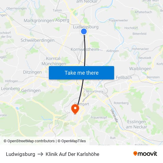 Ludwigsburg to Klinik Auf Der Karlshöhe map