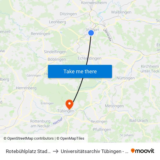 Rotebühlplatz Stadtmitte to Universitätsarchiv Tübingen - Magazin map