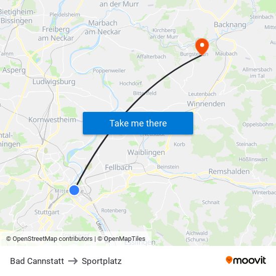 Bad Cannstatt to Sportplatz map